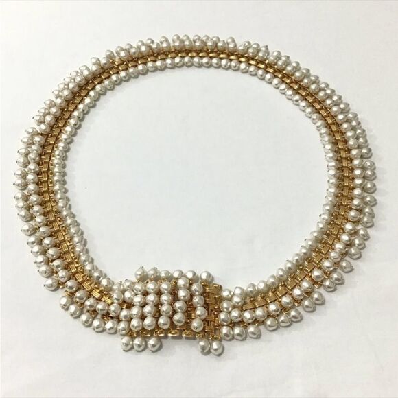 Dior Vintage 70’S Gold Plated Pearl Embellished Statement Belt - Picture 1 of 10